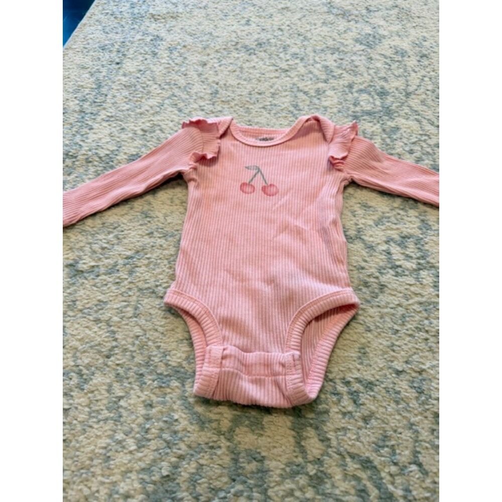 Pekkle baby girl's pink ruffle sleeve cherry 3 month onesie